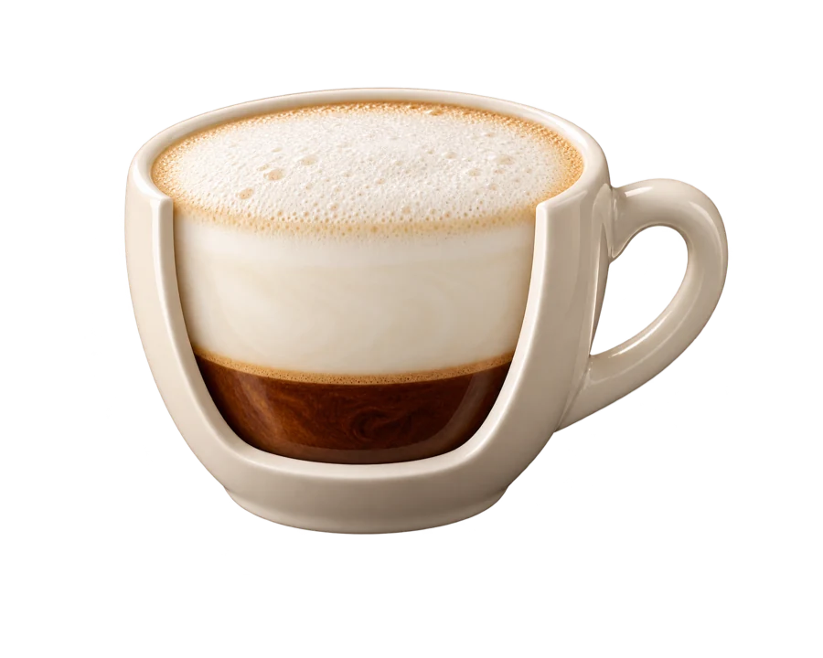 Cappuccino med espresso, mælk og mælkeskum